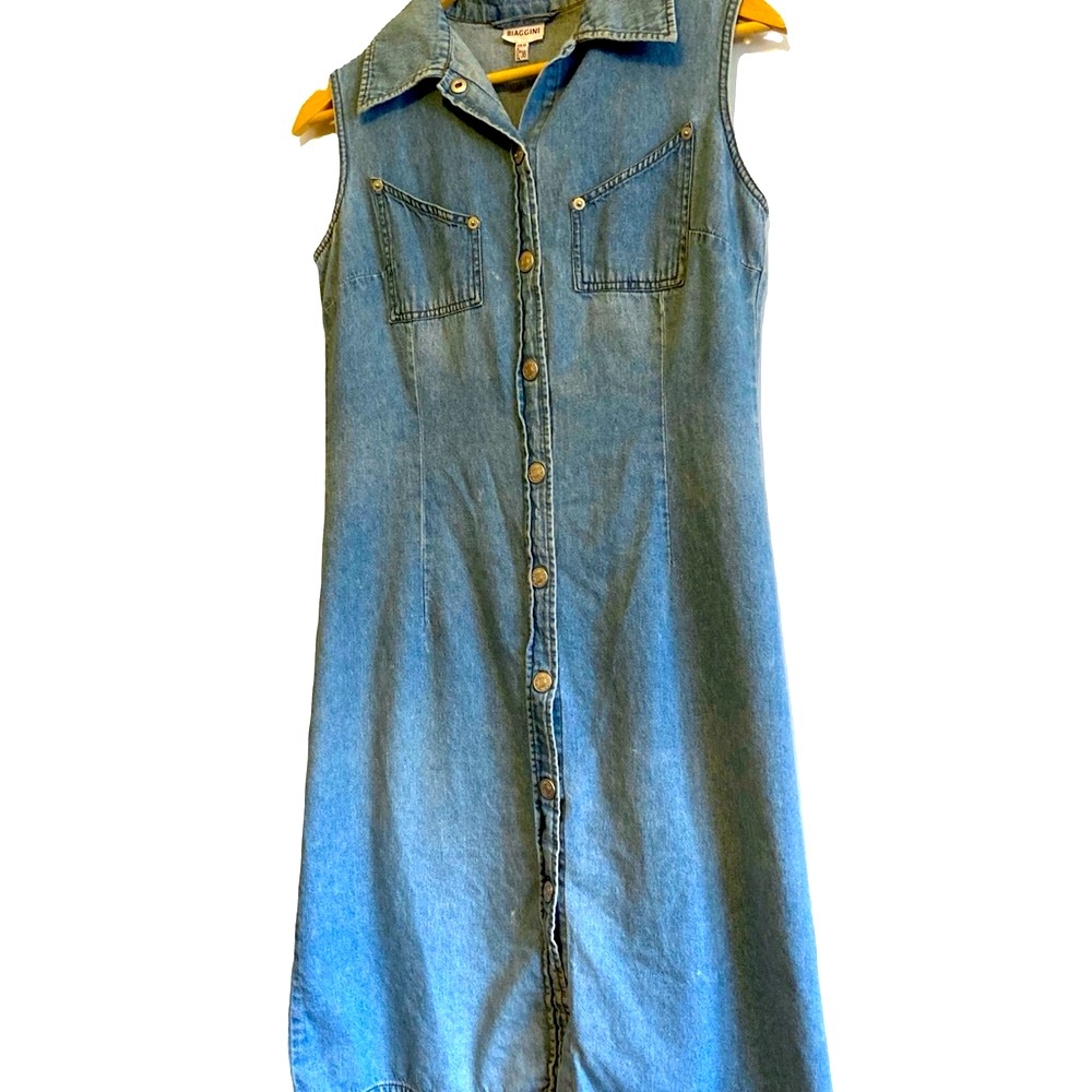 VTG Denim Sleeveless Button-Down Dress